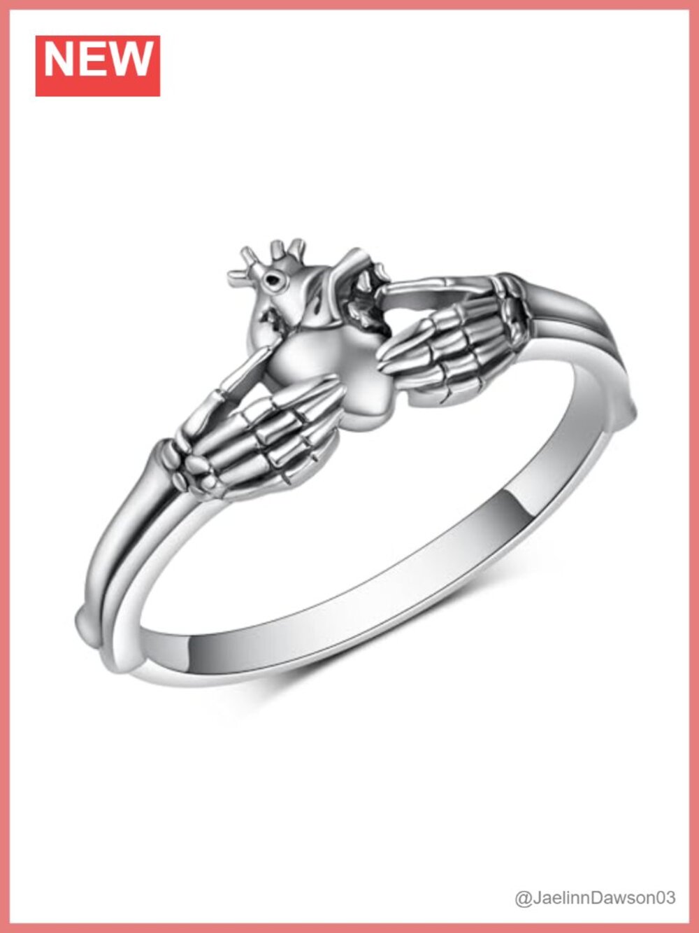 Skull Claddagh Ring 925 Sterling Silver Gothic Halloween